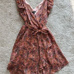 Express Peach and Black Satun Ruffle Mini Dress